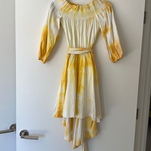 Caroline Constas off-the-shoulder high-low skirt in cotton poplin.